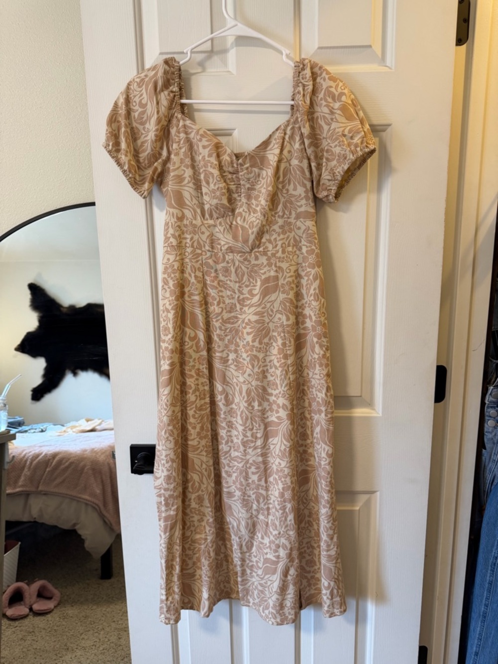 Beige Floral Midi Dress - Unbranded